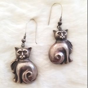 Vintage 925 Silver Cat Earrings